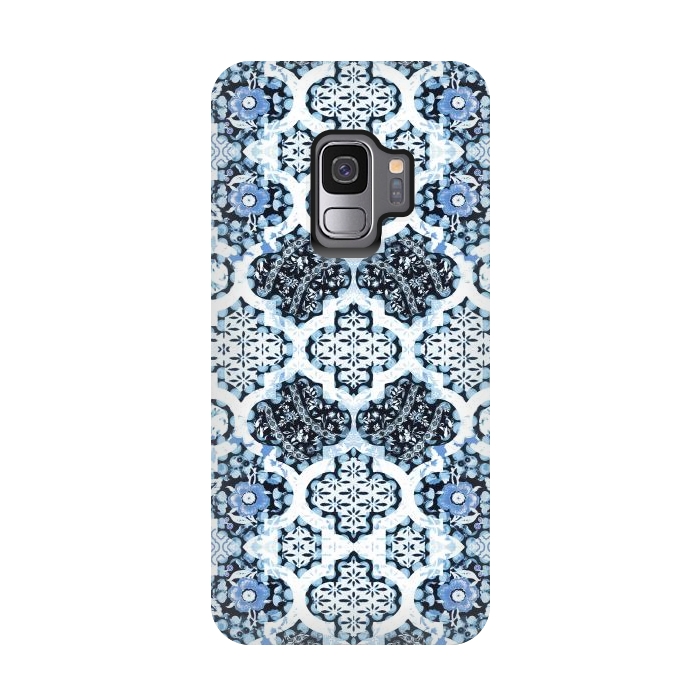 Galaxy S9 StrongFit Blue white Moroccan decorative mosaic by Oana 