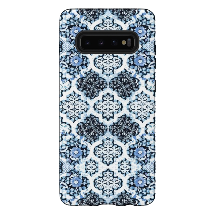 Galaxy S10 plus StrongFit Blue white Moroccan decorative mosaic by Oana 