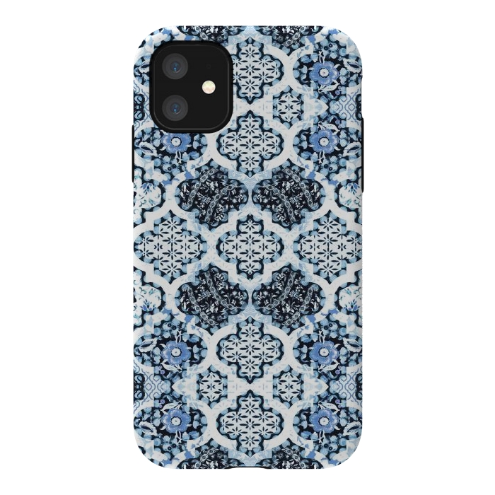 iPhone 11 StrongFit Blue white Moroccan decorative mosaic by Oana 
