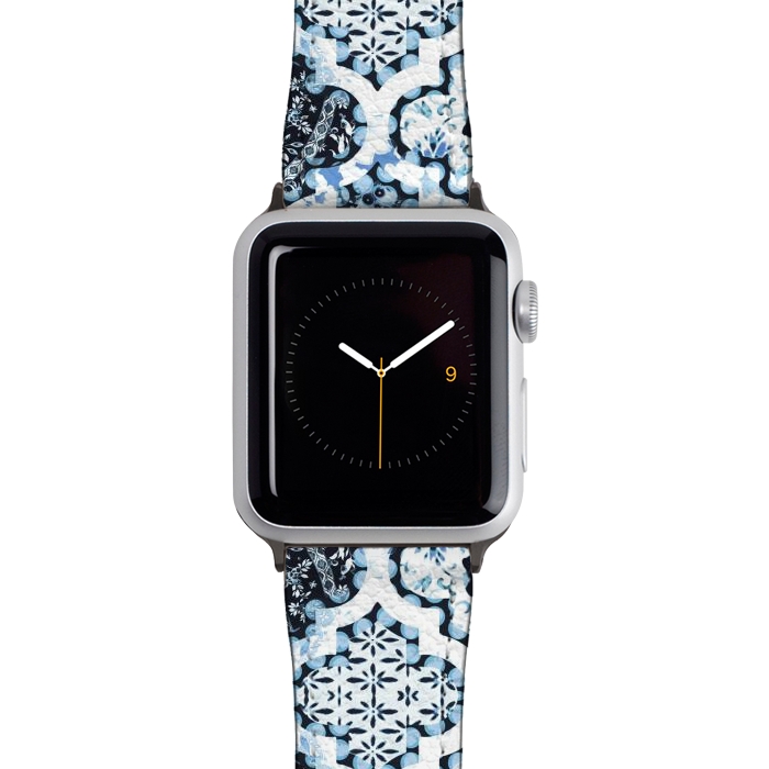 Watch 38mm / 40mm Strap PU leather Blue white Moroccan decorative mosaic by Oana 