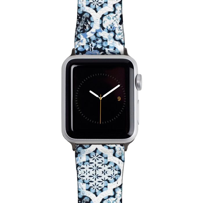 Watch 42mm / 44mm Strap PU leather Blue white Moroccan decorative mosaic by Oana 