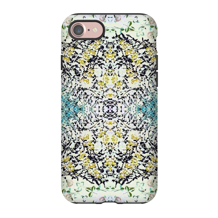 iPhone 7 StrongFit Yellow blue ditsy flowers and leaves pattern by Oana 