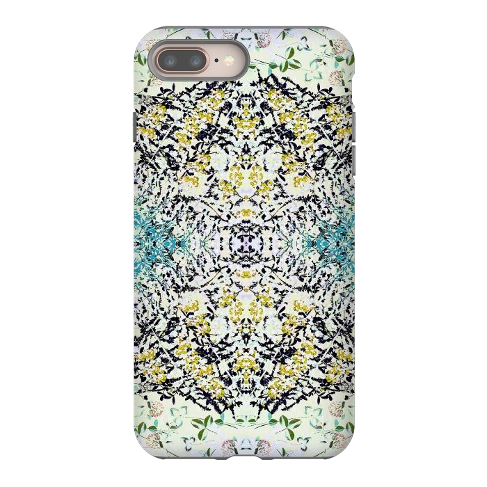 iPhone 7 plus StrongFit Yellow blue ditsy flowers and leaves pattern by Oana 