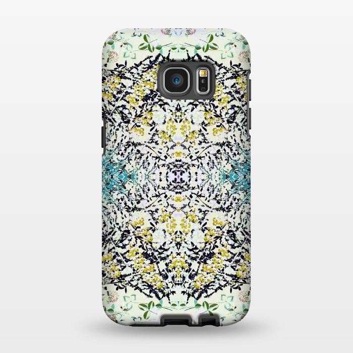 Galaxy S7 EDGE StrongFit Yellow blue ditsy flowers and leaves pattern by Oana 