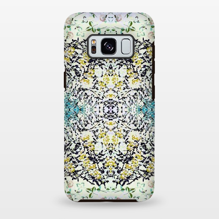Galaxy S8 plus StrongFit Yellow blue ditsy flowers and leaves pattern by Oana 