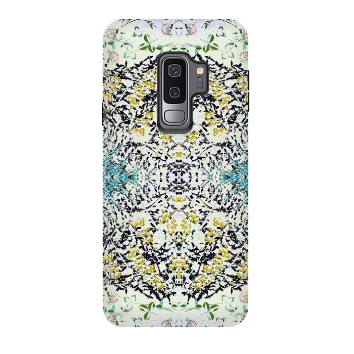 Galaxy S9 plus StrongFit Yellow blue ditsy flowers and leaves pattern by Oana 
