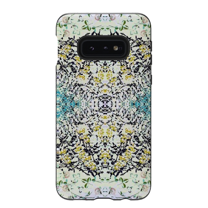Galaxy S10e StrongFit Yellow blue ditsy flowers and leaves pattern by Oana 
