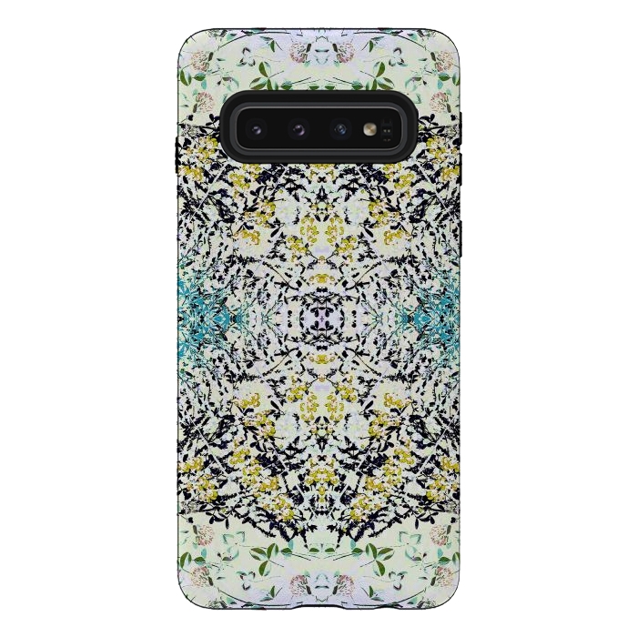 Galaxy S10 StrongFit Yellow blue ditsy flowers and leaves pattern by Oana 