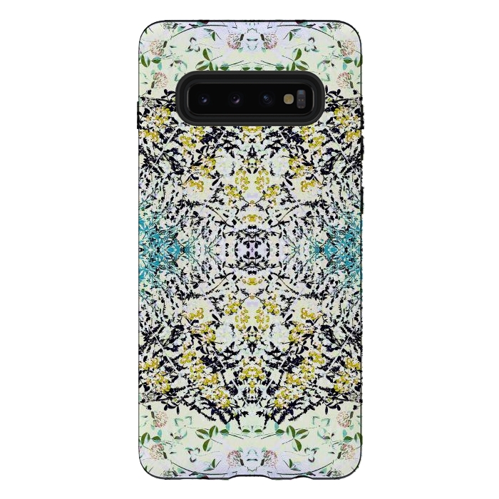 Galaxy S10 plus StrongFit Yellow blue ditsy flowers and leaves pattern by Oana 