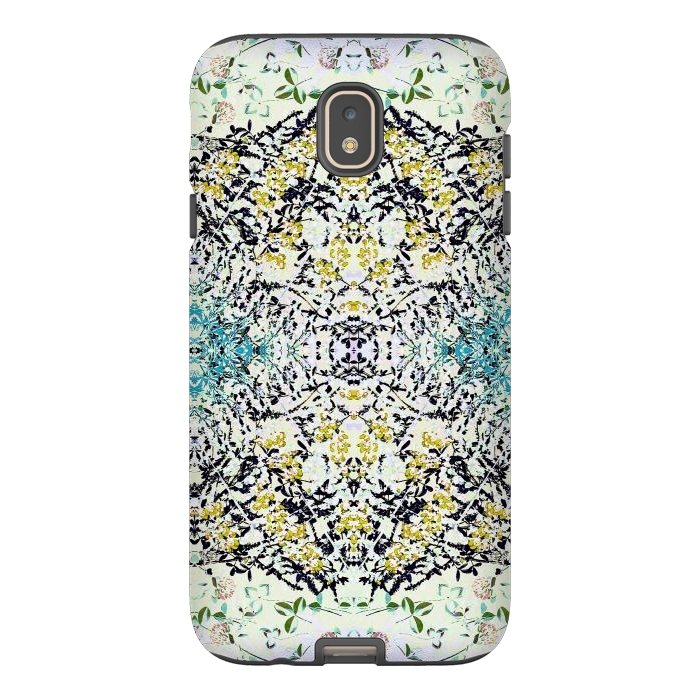 Galaxy J7 StrongFit Yellow blue ditsy flowers and leaves pattern by Oana 