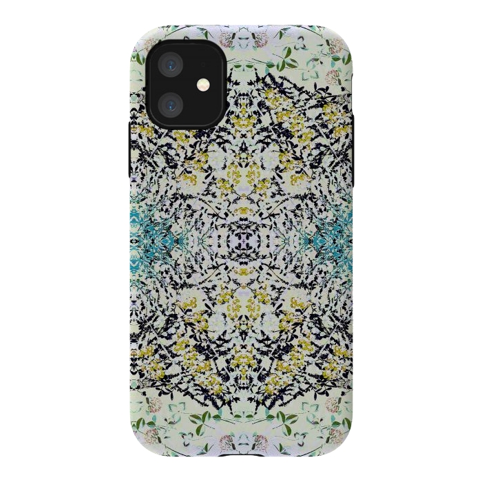 iPhone 11 StrongFit Yellow blue ditsy flowers and leaves pattern by Oana 