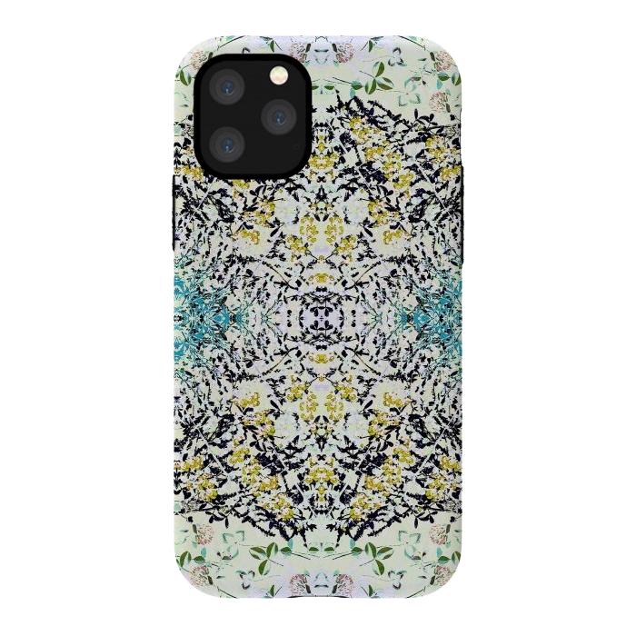 iPhone 11 Pro StrongFit Yellow blue ditsy flowers and leaves pattern by Oana 