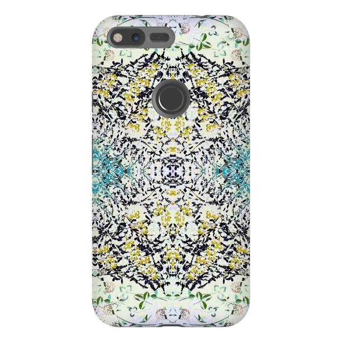Pixel XL StrongFit Yellow blue ditsy flowers and leaves pattern by Oana 