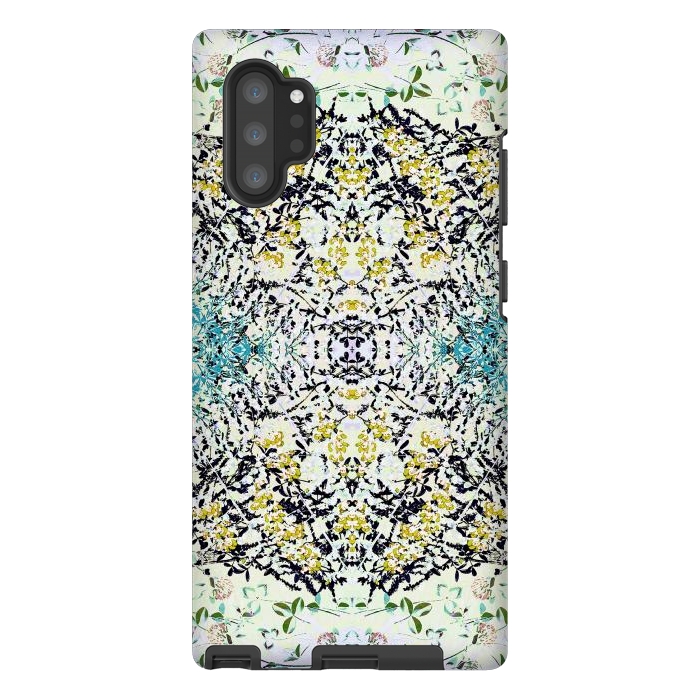Galaxy Note 10 plus StrongFit Yellow blue ditsy flowers and leaves pattern by Oana 