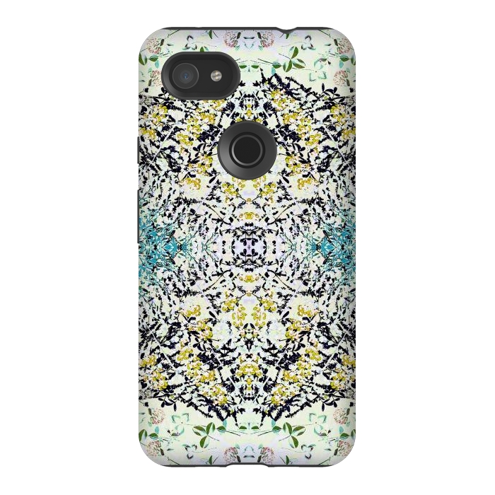 Pixel 3AXL StrongFit Yellow blue ditsy flowers and leaves pattern by Oana 