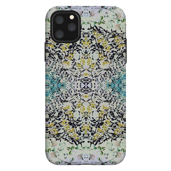 iPhone 11 Pro Max StrongFit Yellow blue ditsy flowers and leaves pattern by Oana 