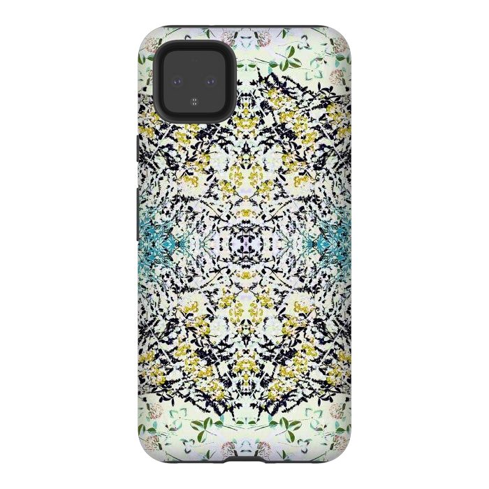 Pixel 4XL StrongFit Yellow blue ditsy flowers and leaves pattern by Oana 