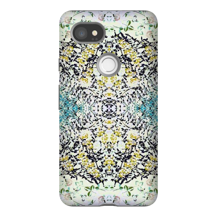 Pixel 2XL StrongFit Yellow blue ditsy flowers and leaves pattern by Oana 