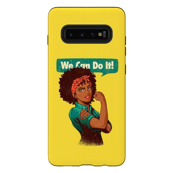Galaxy S10 plus StrongFit We Can Do It! Black Girl Black Queen Shirt V2 by Vó Maria