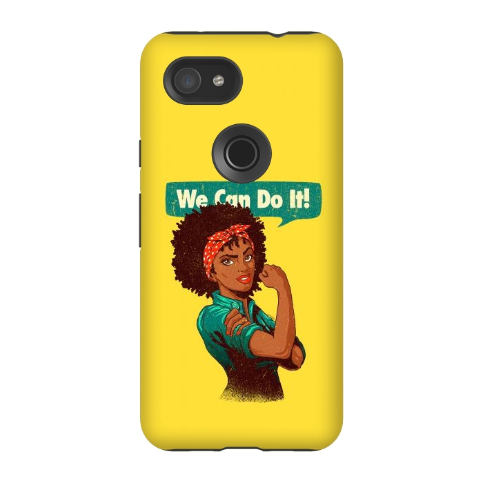 Pixel 3A StrongFit We Can Do It! Black Girl Black Queen Shirt V2 by Vó Maria