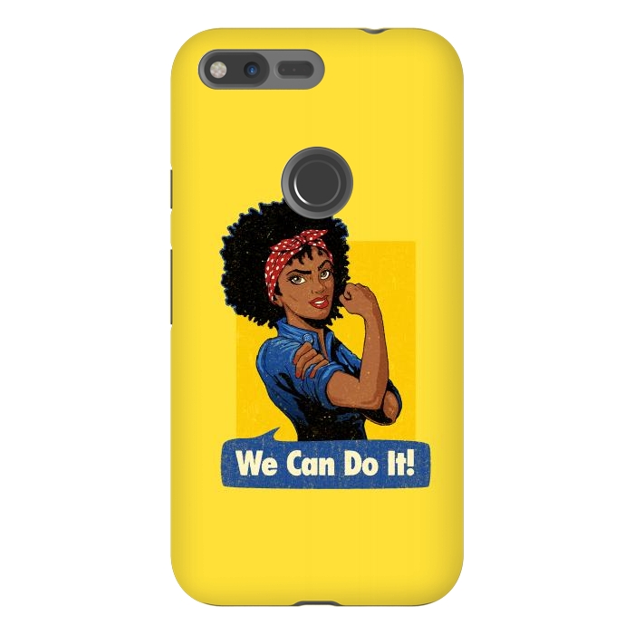 Pixel XL StrongFit We Can Do It! Black Girl Black Queen Shirt by Vó Maria