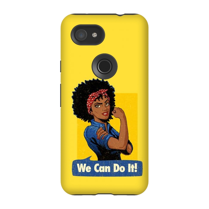 Pixel 3A StrongFit We Can Do It! Black Girl Black Queen Shirt by Vó Maria