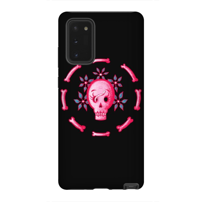 Galaxy Note 20 StrongFit Funny Skull In Pink With Flowers And Bones by Boriana Giormova
