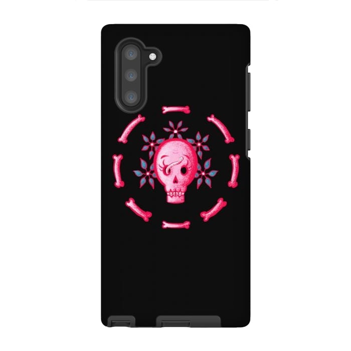 Galaxy Note 10 StrongFit Funny Skull In Pink With Flowers And Bones by Boriana Giormova