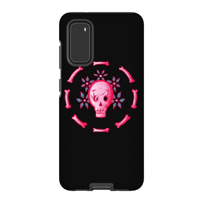 Galaxy S20 StrongFit Funny Skull In Pink With Flowers And Bones by Boriana Giormova