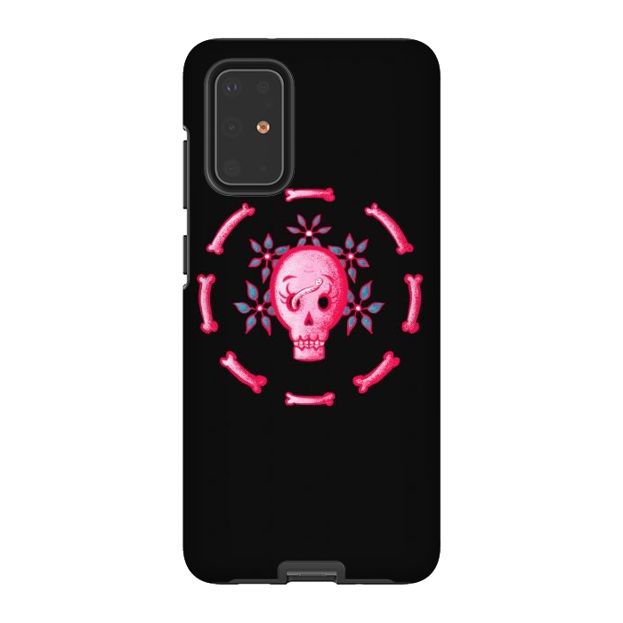 Galaxy S20 Plus StrongFit Funny Skull In Pink With Flowers And Bones by Boriana Giormova