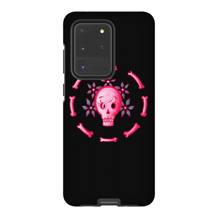 Galaxy S20 Ultra StrongFit Funny Skull In Pink With Flowers And Bones by Boriana Giormova