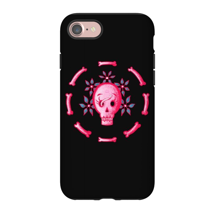 iPhone 7 StrongFit Funny Skull In Pink With Flowers And Bones by Boriana Giormova