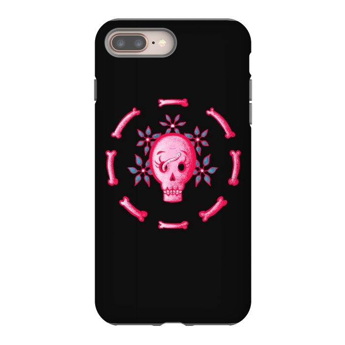 iPhone 7 plus StrongFit Funny Skull In Pink With Flowers And Bones by Boriana Giormova