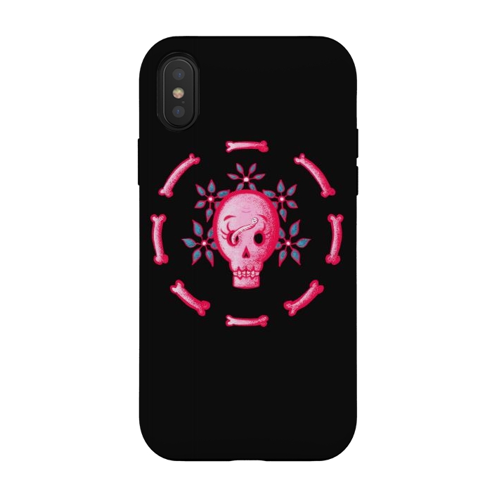 iPhone Xs / X StrongFit Funny Skull In Pink With Flowers And Bones by Boriana Giormova