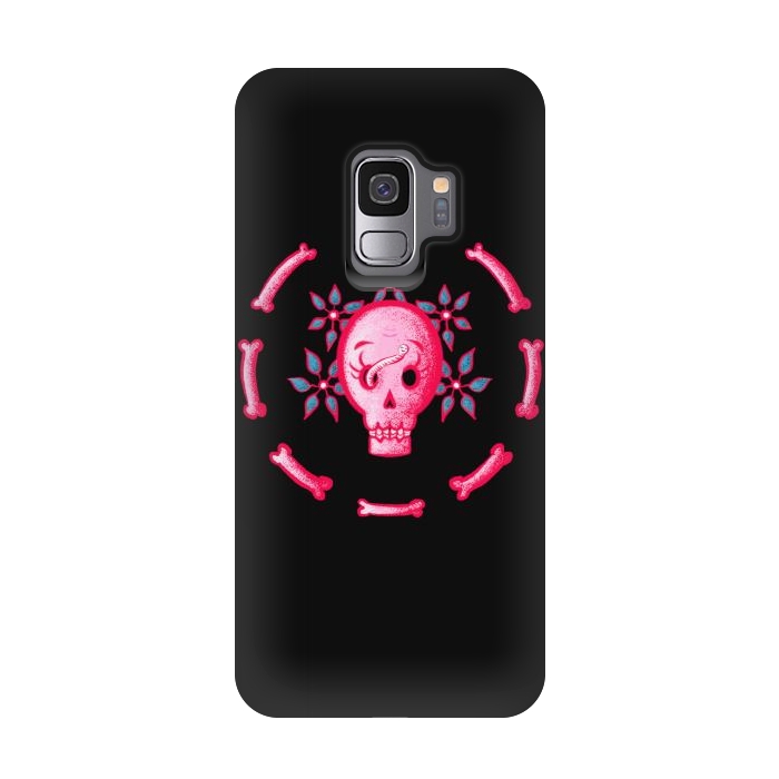 Galaxy S9 StrongFit Funny Skull In Pink With Flowers And Bones by Boriana Giormova