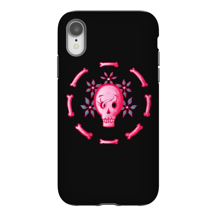 iPhone Xr StrongFit Funny Skull In Pink With Flowers And Bones by Boriana Giormova