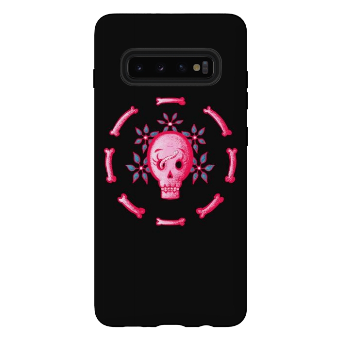 Galaxy S10 plus StrongFit Funny Skull In Pink With Flowers And Bones by Boriana Giormova