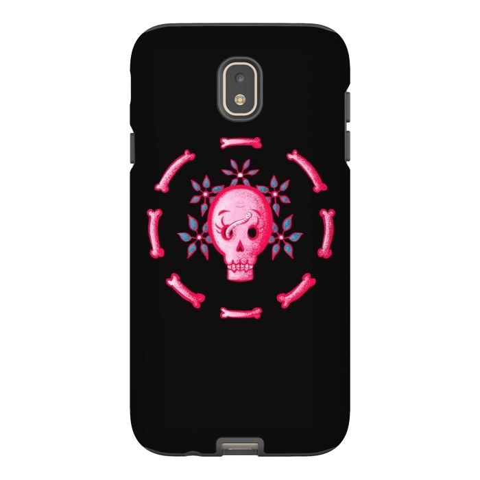 Galaxy J7 StrongFit Funny Skull In Pink With Flowers And Bones by Boriana Giormova