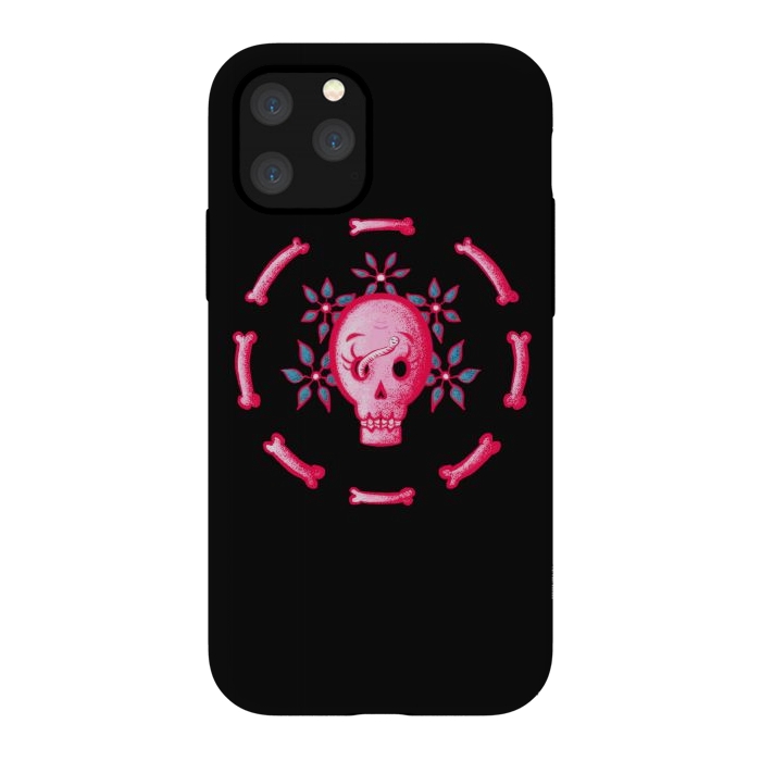 iPhone 11 Pro StrongFit Funny Skull In Pink With Flowers And Bones by Boriana Giormova