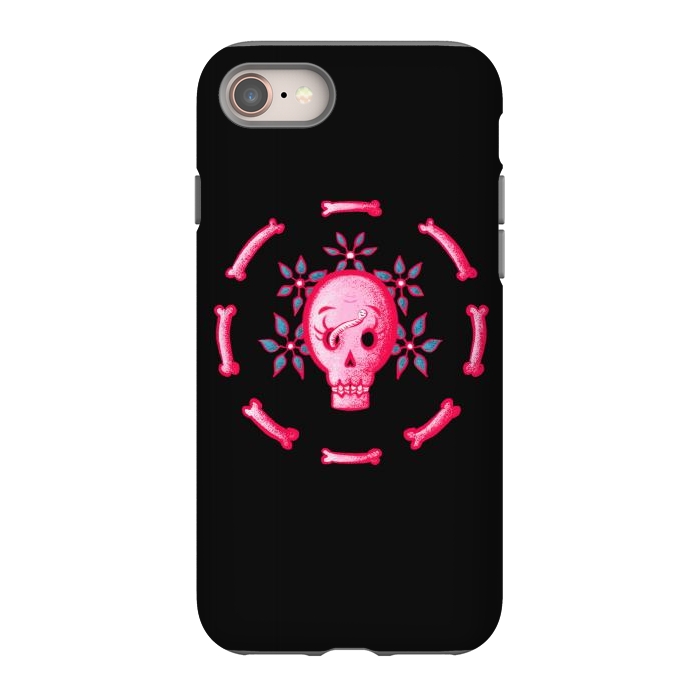 iPhone SE StrongFit Funny Skull In Pink With Flowers And Bones by Boriana Giormova