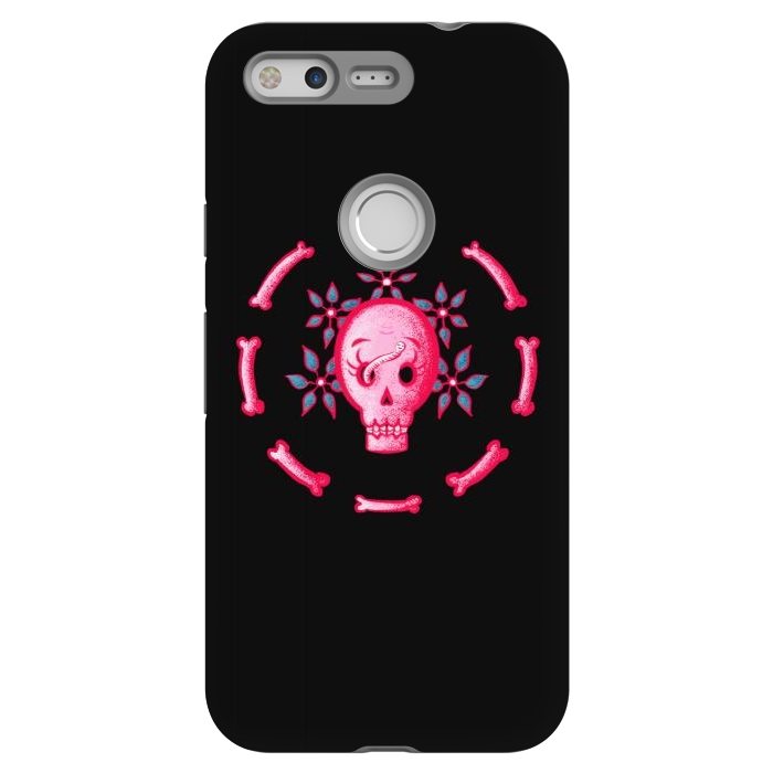 Pixel StrongFit Funny Skull In Pink With Flowers And Bones by Boriana Giormova