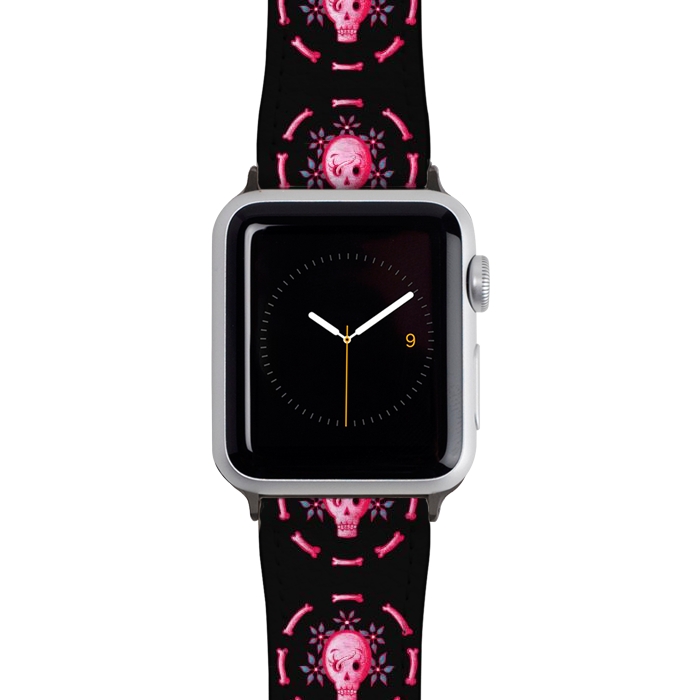 Watch 38mm / 40mm Strap PU leather Funny Skull In Pink With Flowers And Bones by Boriana Giormova