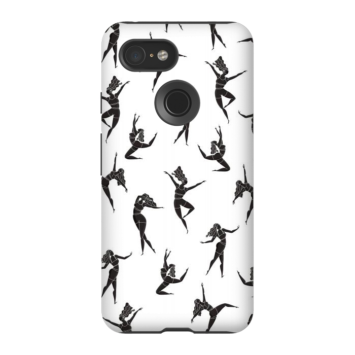 Pixel 3 StrongFit Dance Girl Pattern Black and White by Jelena Obradovic