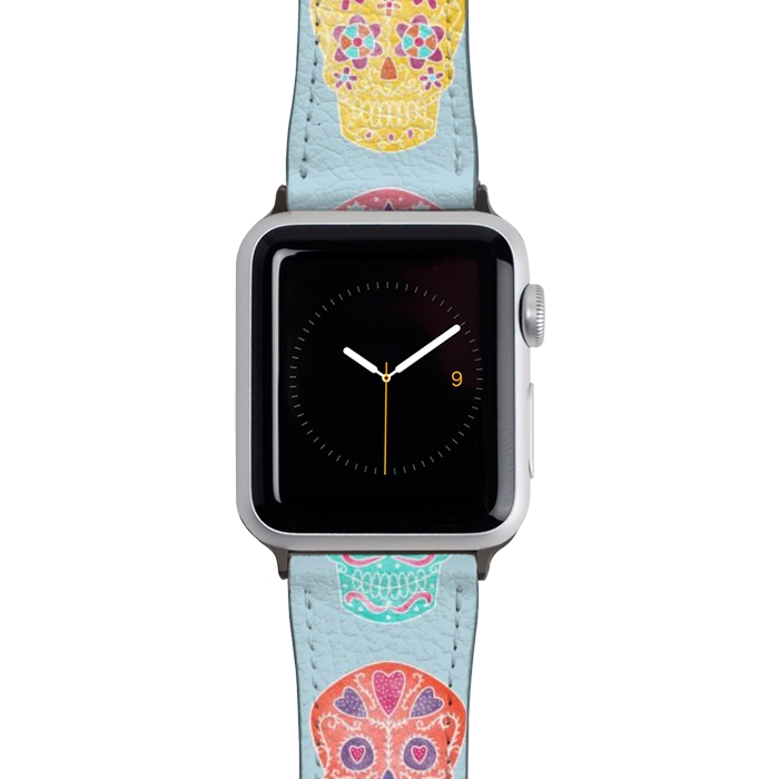 Watch 38mm / 40mm Strap PU leather Watercolor Mexican Day of the Dead Sugar Skulls by Nic Squirrell