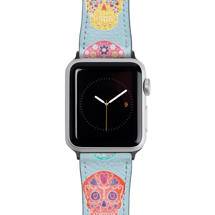 Watch 42mm / 44mm Strap PU leather Watercolor Mexican Day of the Dead Sugar Skulls by Nic Squirrell