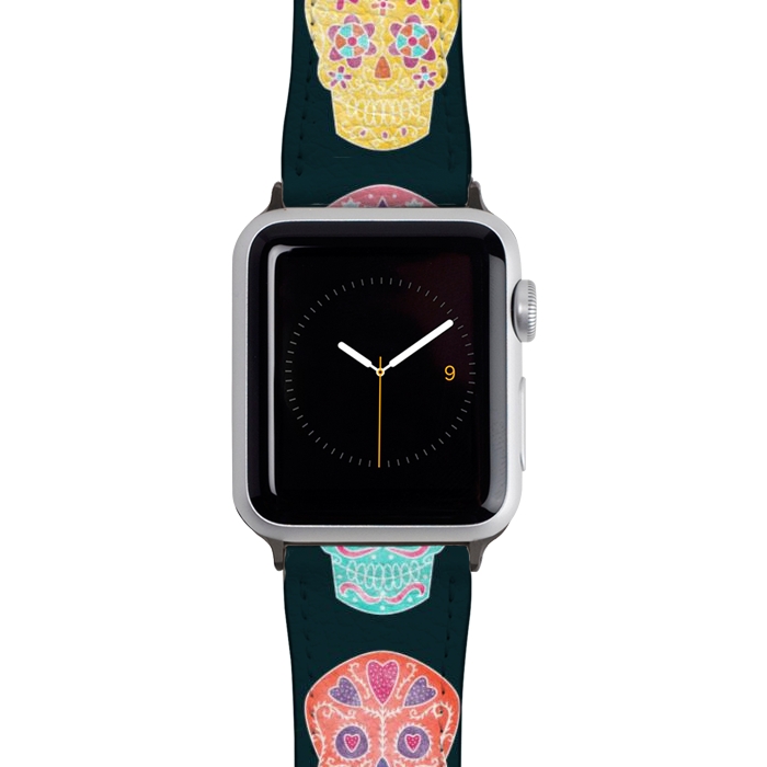 Watch 38mm / 40mm Strap PU leather Day of the Dead Mexican Sugar Skulls by Nic Squirrell