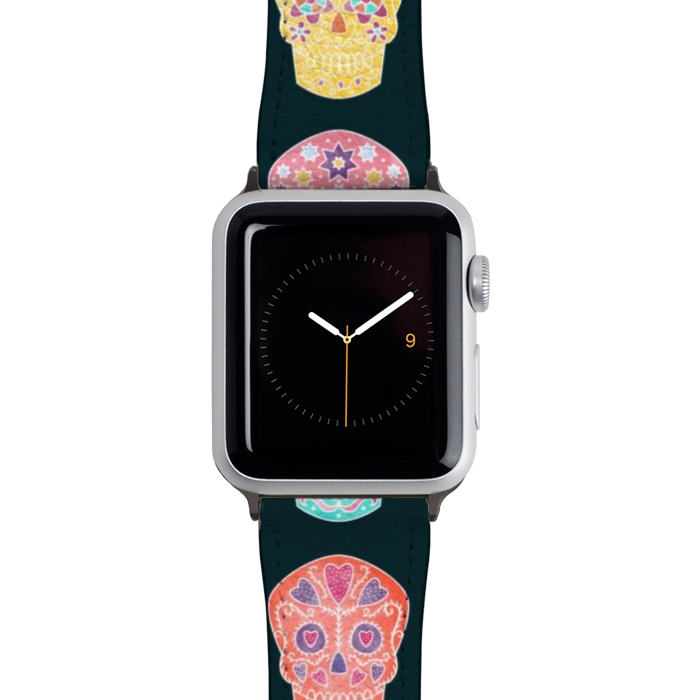 Watch 42mm / 44mm Strap PU leather Day of the Dead Mexican Sugar Skulls by Nic Squirrell