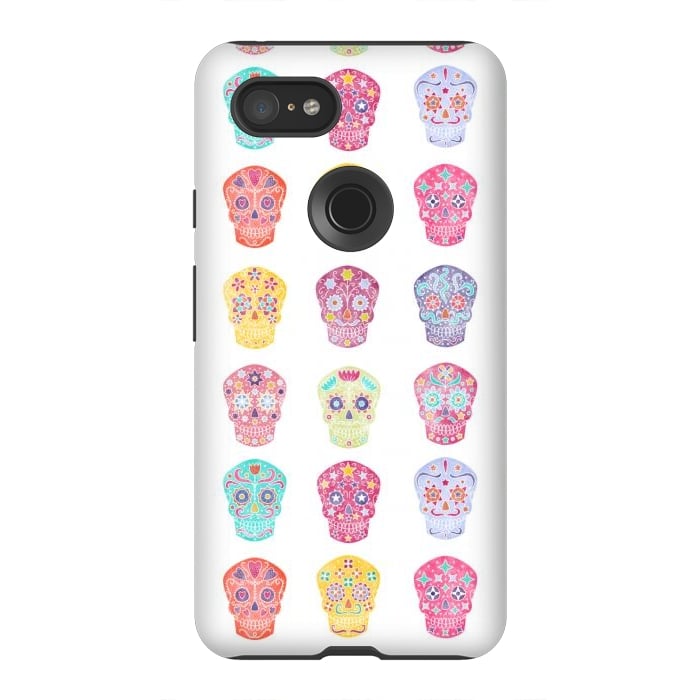 Pixel 3XL StrongFit Watercolor Day of the Dead Mexican Sugar Skulls by Nic Squirrell