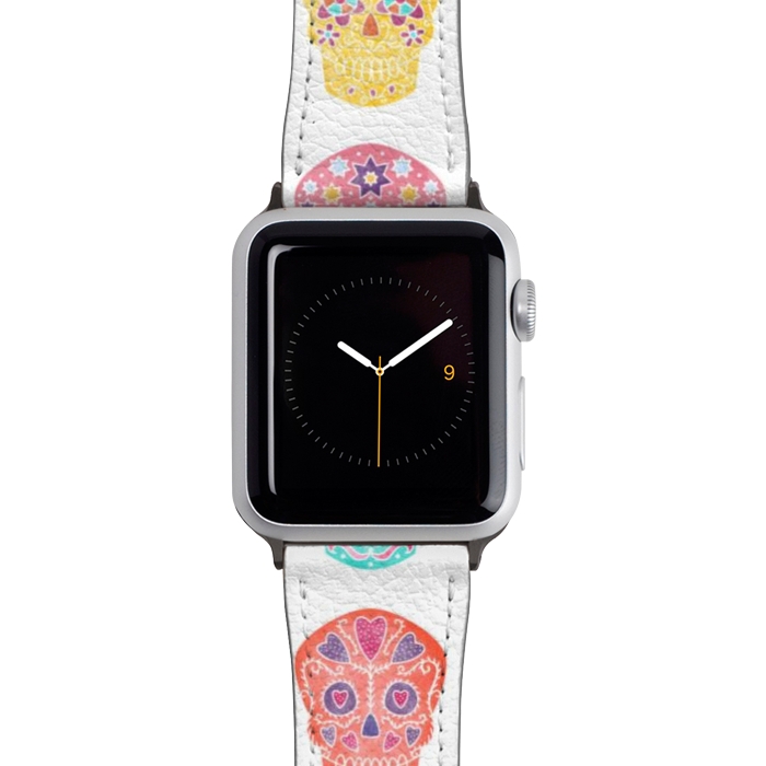 Watch 42mm / 44mm Strap PU leather Watercolor Day of the Dead Mexican Sugar Skulls by Nic Squirrell