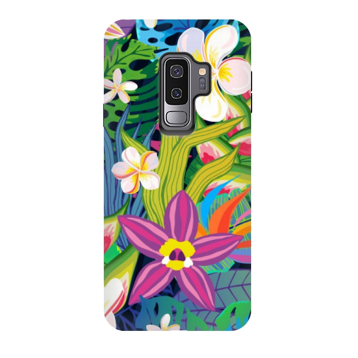 Galaxy S9 plus StrongFit tropical floral pattern 4  by MALLIKA